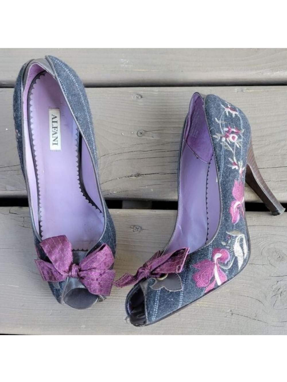 Vintage 90s y2k‎ Floral Embroidered Pinstripe Bow Stiletto Lolita Girlie Heels
